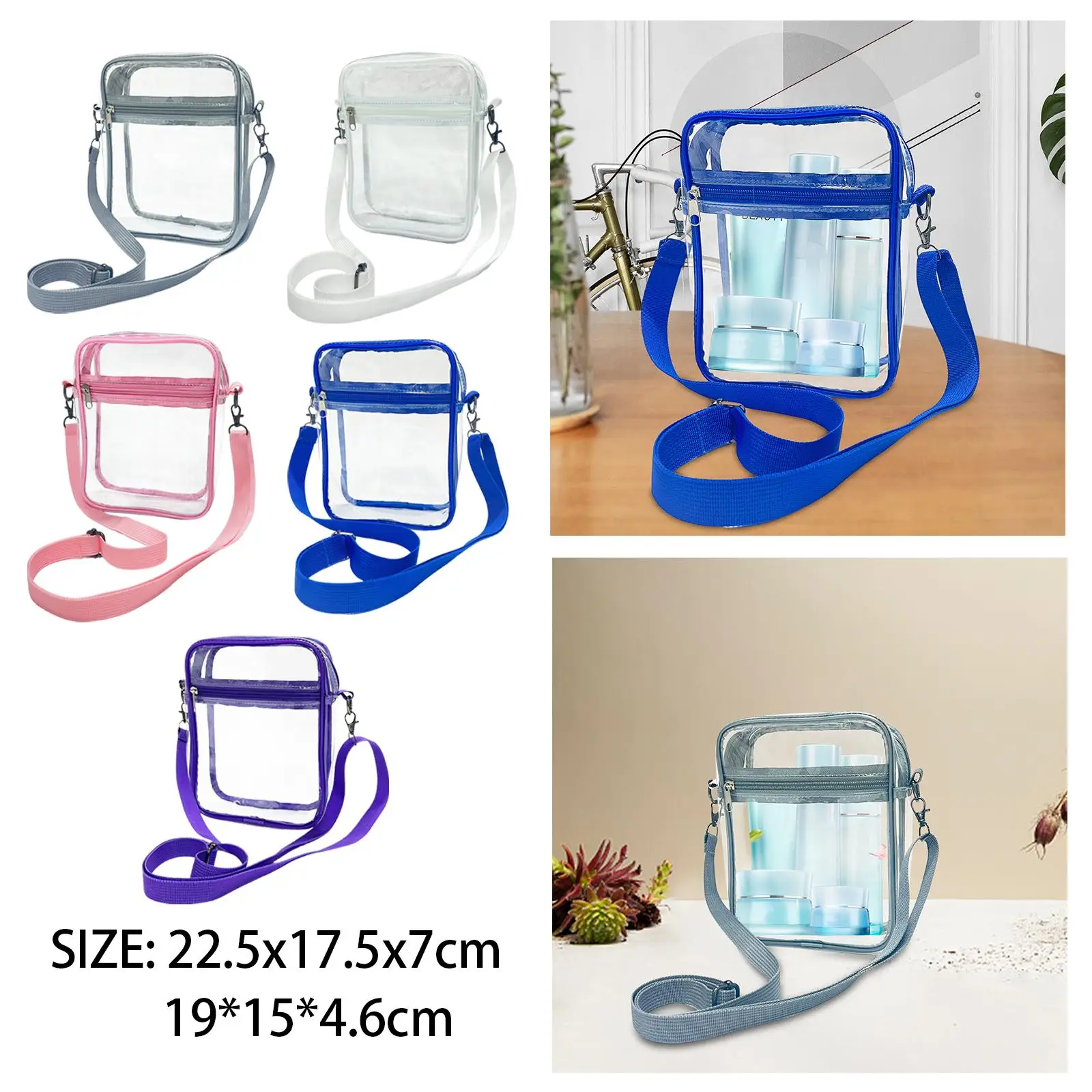 Transparent PVC Clear Crossbody Bag Waterproof Stadium Approved Shoulder Purse for Concerts Festivals Travel Beach Events Unisex