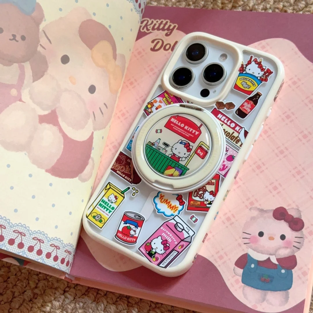 

Snack Supermarket Hello Kitty With Magnetic Stand Holder Phone Case for iPhone 16 15 14 13 12 Pro Max Cover Funda﻿﻿