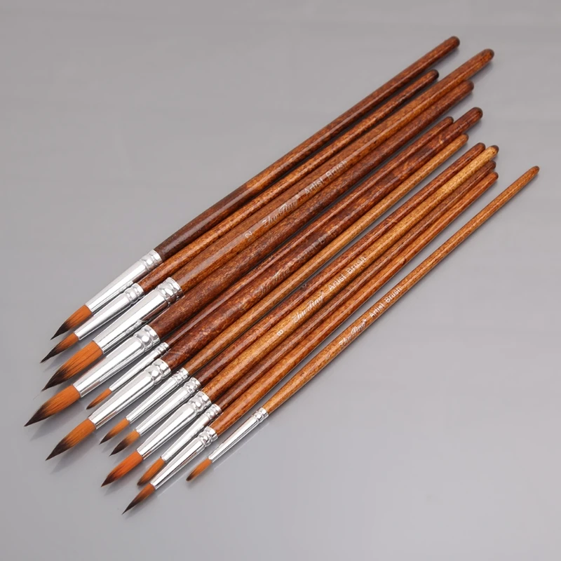 Набор кистей для художников, 12 шт., нейлоновые волосы, акриловая акварель, круглый заостренный наконечник