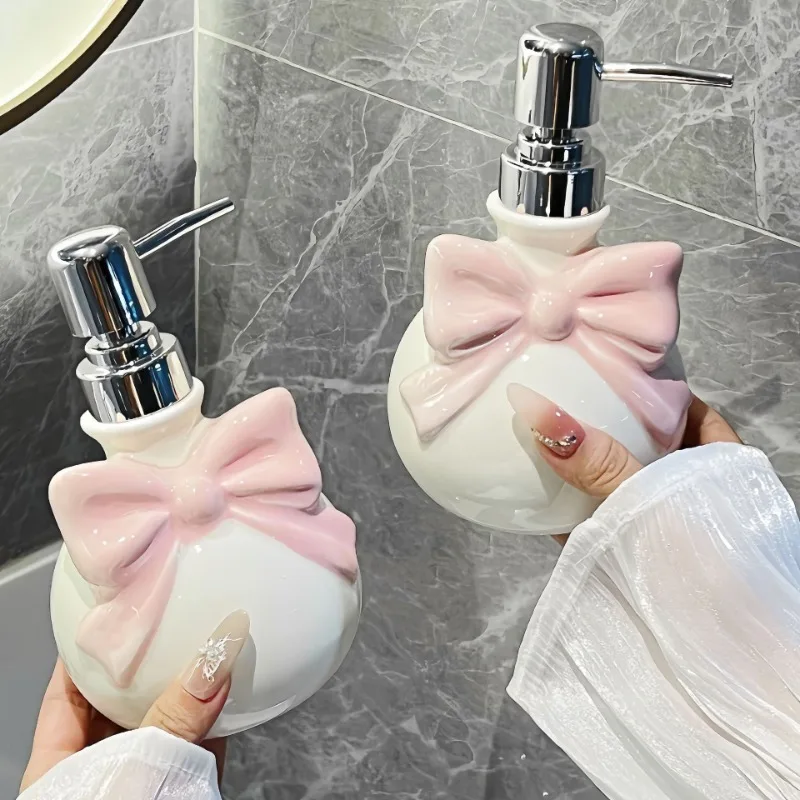 

Ceramic Bow Soap Dispenser 350ml Refillable Pump Bottle Liquid Soap Dispenser Bathroom Kitchen Decor lotion/shampoo pump bottle