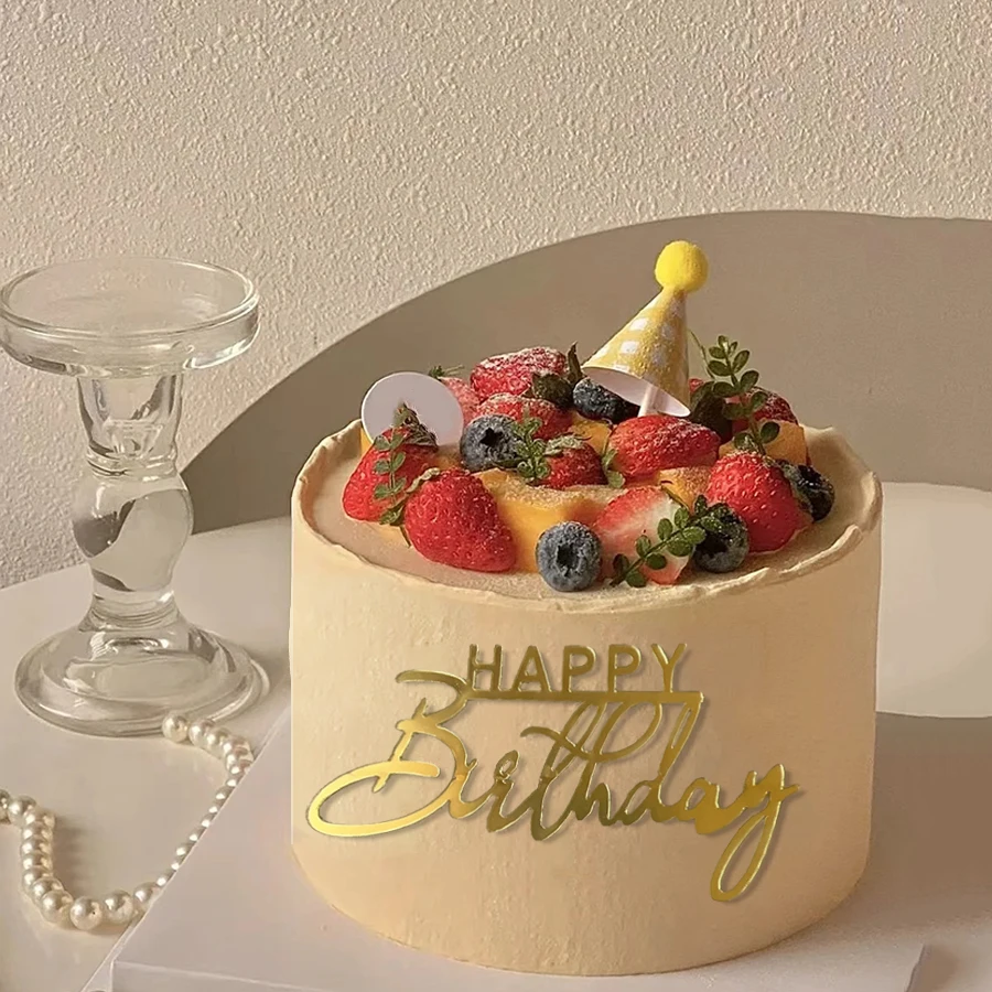 3 Stück neue einzigartige alles Gute zum Geburtstag Kuchen Topper Gold Acryl Geburtstag Cupcake Topper für Kreativität Geburtstag Party Kuchen Dekorationen – Detail 1