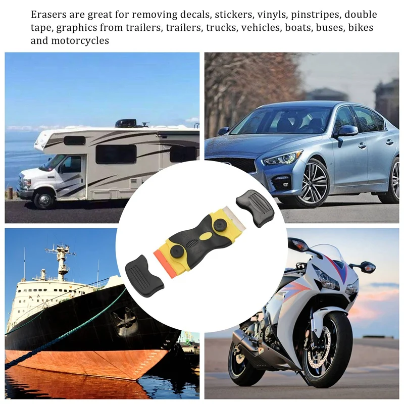A98E-Eraser Wheel Decal Remover Set 4 Inch Adhesive Sticker And Vinyl Remover With Plastic Razor Blades And Drill Adapter