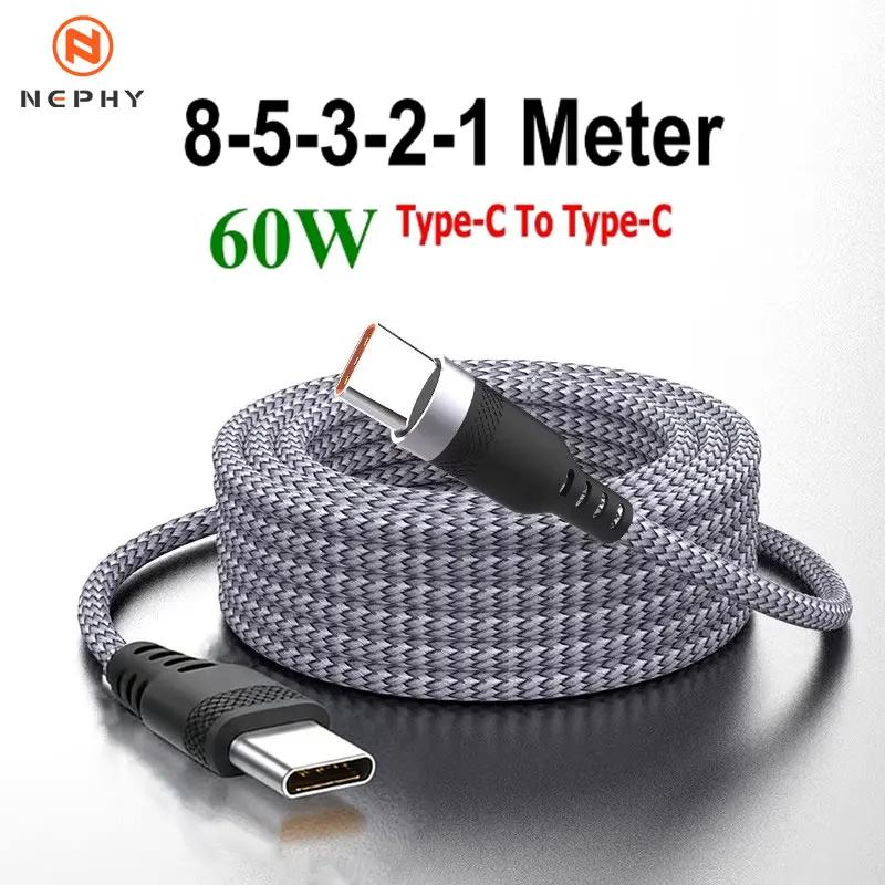 USB C to Type C PD 60W Fast Charging Cable Type C 2m 3m 5m 8m Extending Data Cable for iPhone 15 Pro Max Huawei Xiaomi Samsung