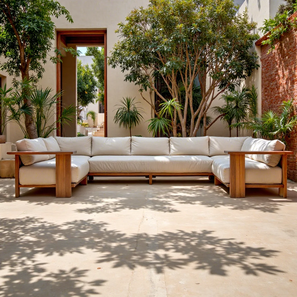 Sigma Modern Luxury Waterproof Fabric Teak Wood Sofa Set for Outdoor Furniture Coffee Table for Patio Courtyard Villa Park
