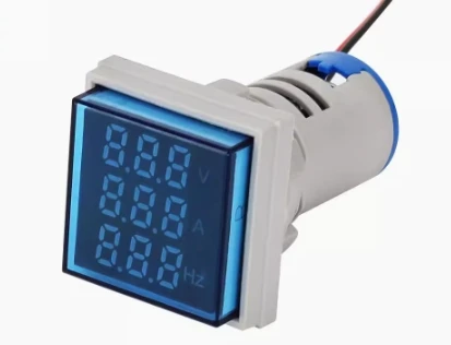 22mm Mini Voltage Current Hertz LED Indicator Light Three Display AC Digital Display Meter Multi functional Square Instrument