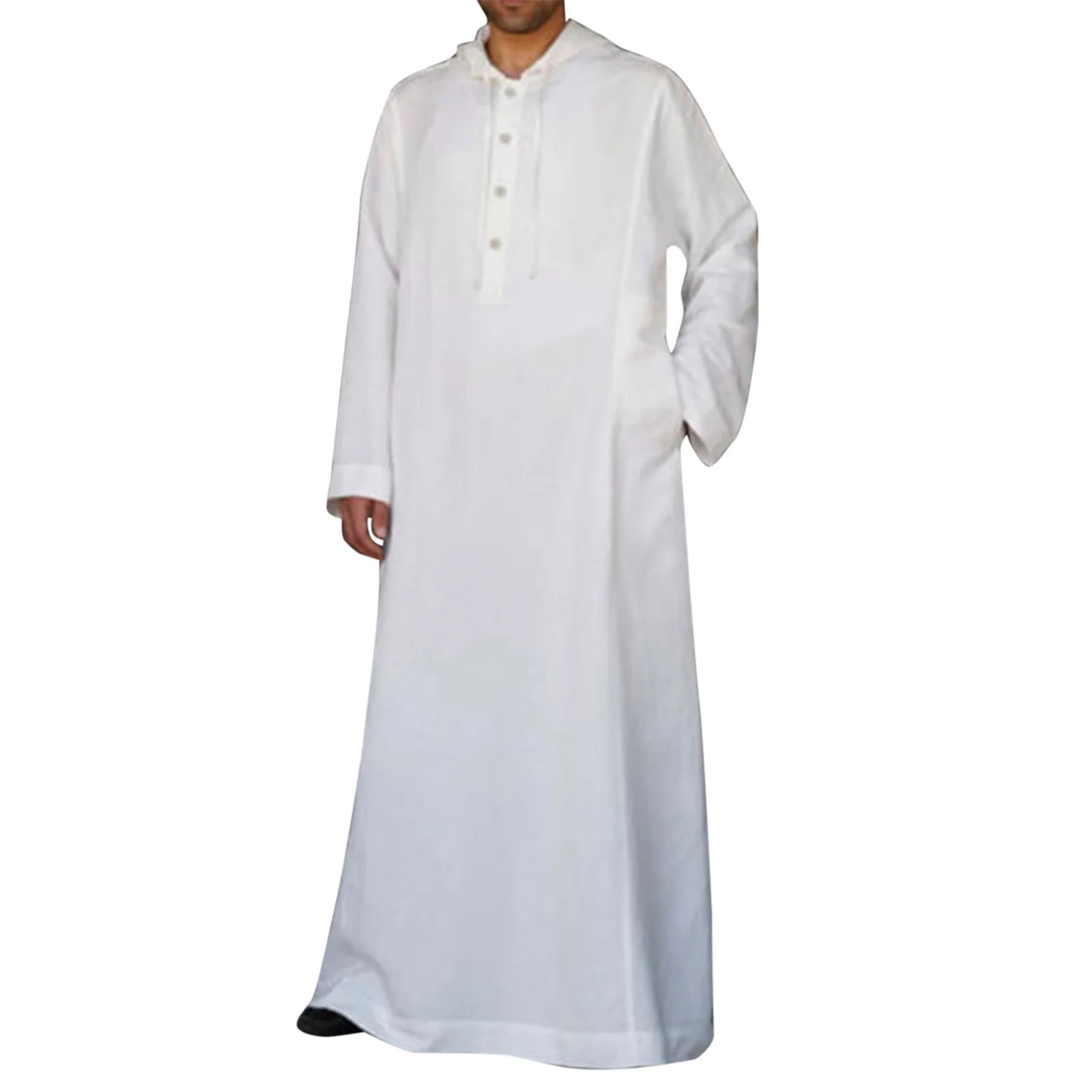 Muslim Robe Men Jubba Thobe Saudi Arabia Kaftan Homme Musulman Abaya Loose Casual Hooded Islamic Clothing Solid Color Robes