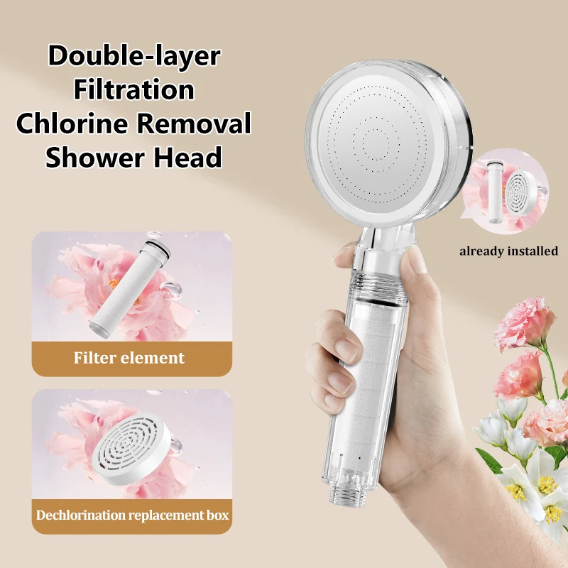 Portable Filter Shower Head Chlorine Removal Water Purifier High Pressure Shower Nozzle Punch Free for Travel Home