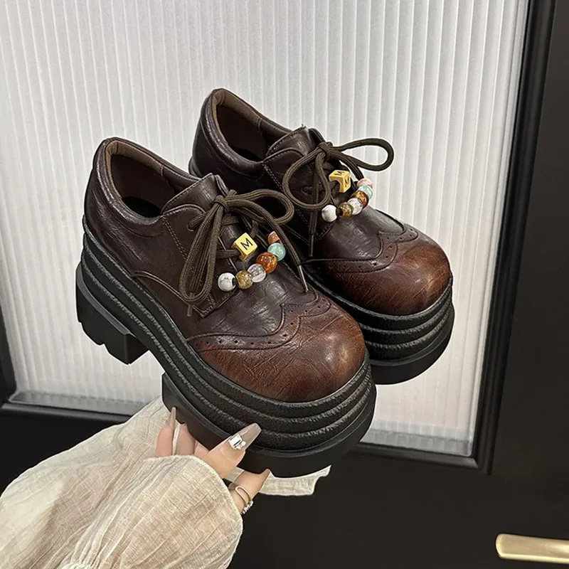 جديد 2025 المرأة أحذية رياضية من الجلد الخريف عالية منصة الدانتيل متابعة حذاء كاجوال نعل سميك 10 سنتيمتر الكعوب أحذية مشي Zapatos Mujer