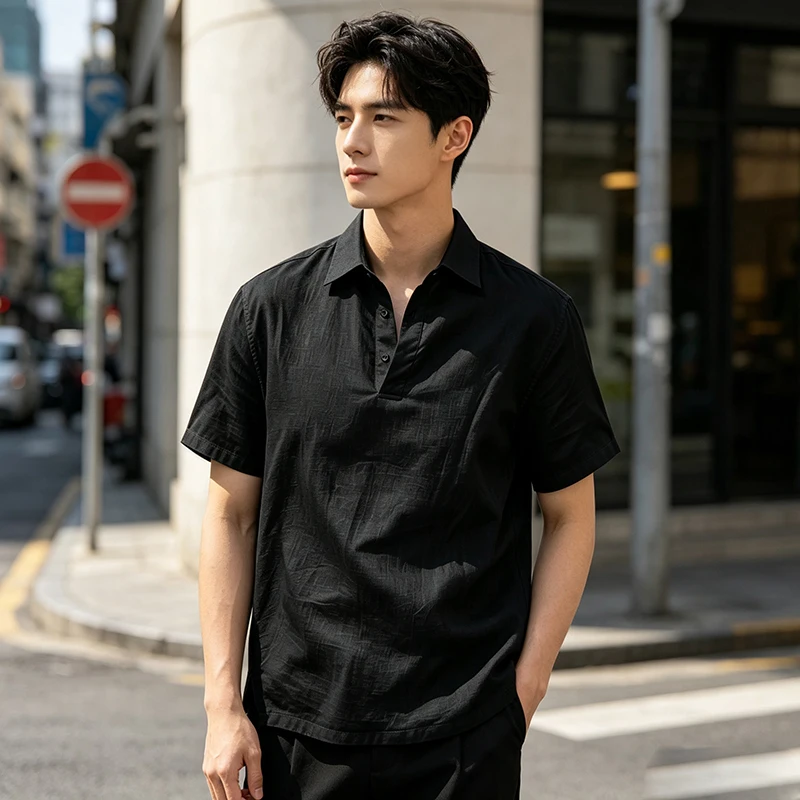 Summer New Style Synthetic Hemp Polo Shirt Jacket Long-Sleeved Shirt for Big Size Hooded Casual Shirt