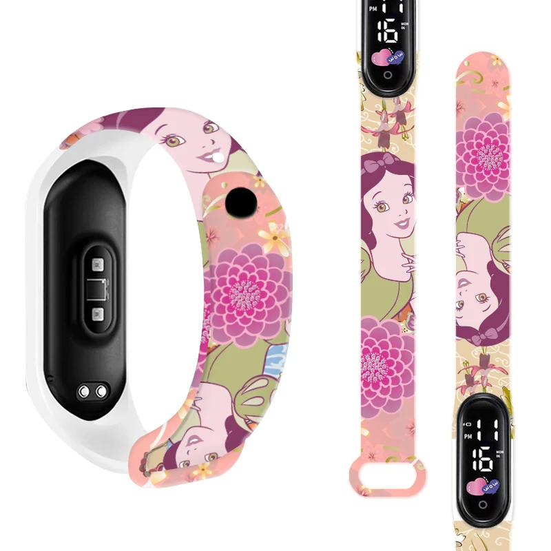 Montre numérique Disney Princess pour enfants, figurine d'action de dessin animé, montre électronique étanche, jouets tactiles LED, Blanche-Neige, enfants