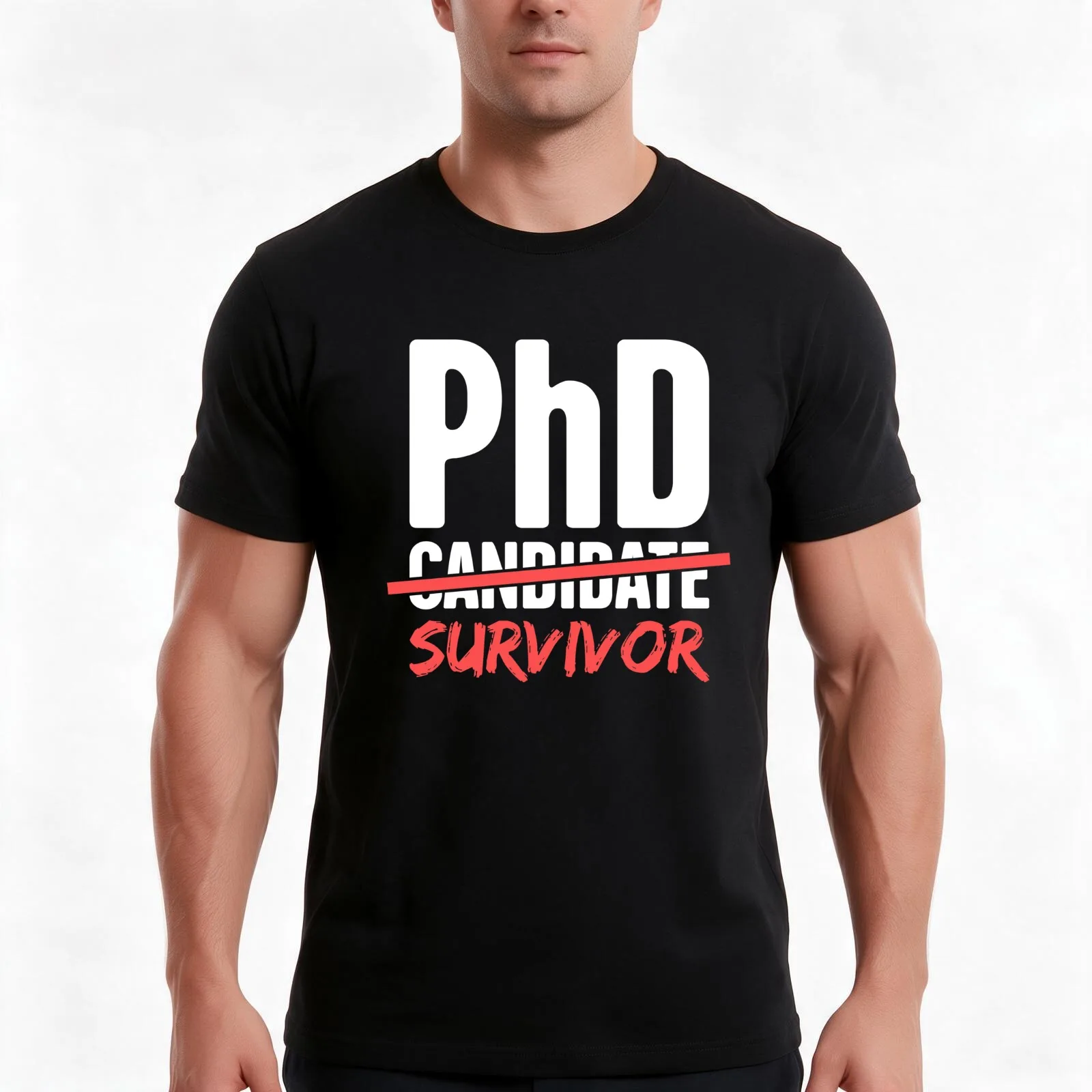 PhD Candidate Survivor T-Shirt, Summer Casual Cotton Tee, Oversized Streetwear Tops, Vintage Graphic Print, Unisex Men Women