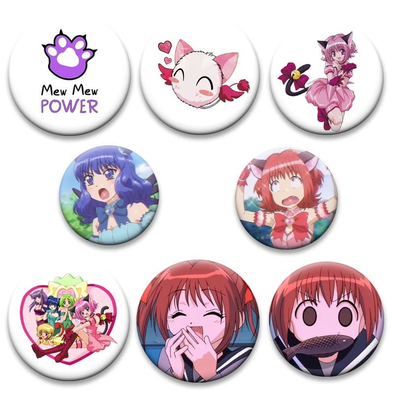 

Cute Anime Mew Mew Power Lapel Pins Momomiya Ichigo,Aizawa Minto Brooches for Backpack Clothes Accessories Round Cartoon Badge