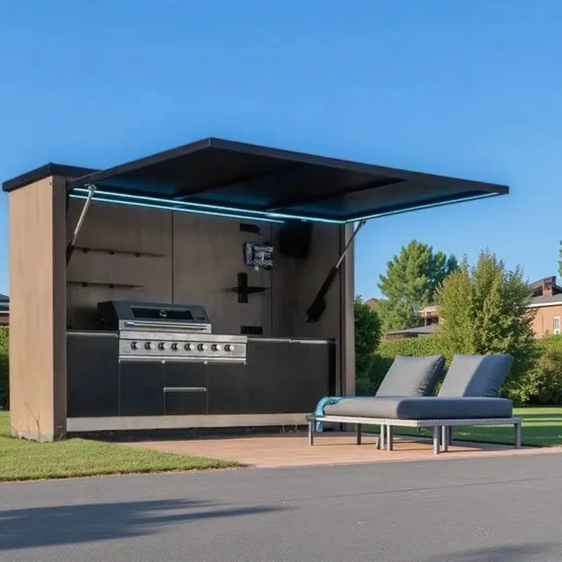 Modular Outdoor Kitchen  Weatherproof Enclosed Shelter with Pavilion Featuring Electric Grill Sink Stainless Steel Eco-Friendly