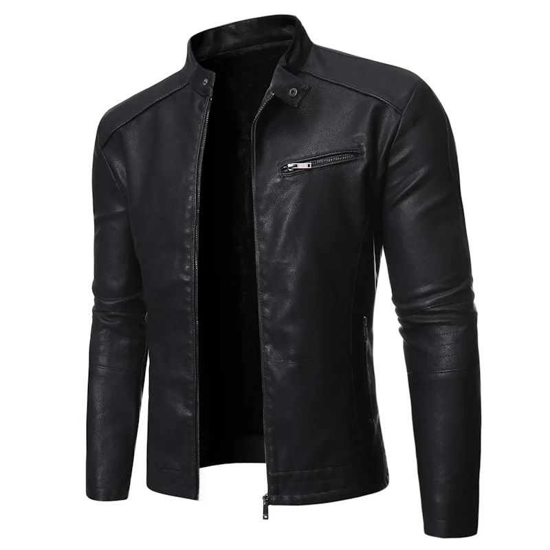 

Men's Jacket Black Leather Jacket Stand Collar Long Sleeves Spring Autumn Fashion Trend Korean Slim Fit Casual Motorcycle Jacket