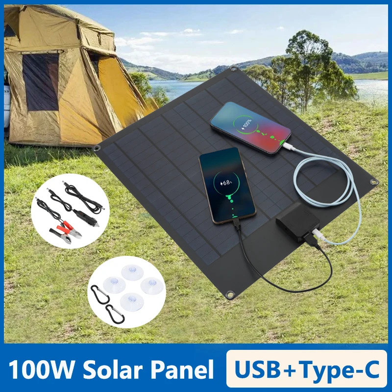 100 W 18 V Solarpanel-Set, tragbar, 5 V USB-Solarzelle, Outdoor-Ladegerät für Telefon, Camping, Reisen, mobiles Netzteile