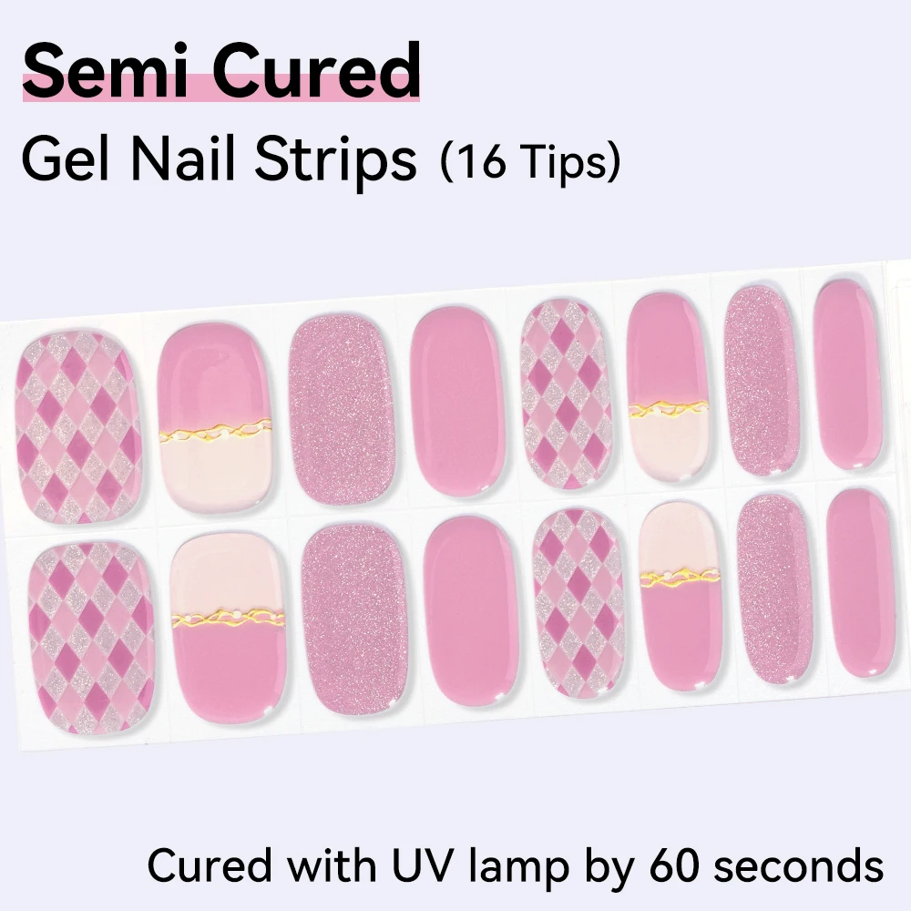 16 punte Cartoon Lovely Animal Strisce per unghie in gel semicurato Modello a griglia Involucri per unghie in gel autoadesivo Copertura completa Adesivo per unghie UV