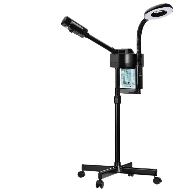 Beauty salon hot spray face steamer pure black 2 in 1 nano spray replenishing instrument magnifying glass with lamp