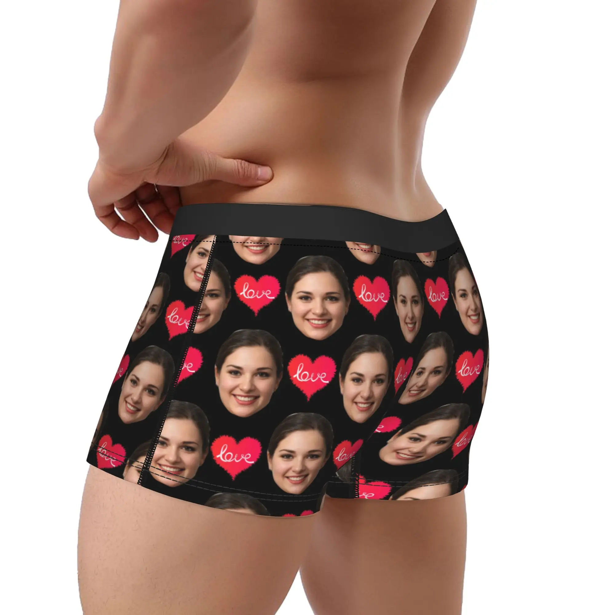 Custom Head Image Underwear Love Heart Pattern Trunk Hot Sale Men Underpants Sexy Soft Shorts Briefs Gift