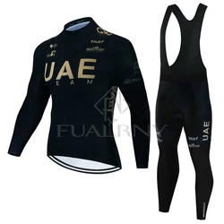 2024 UAE Autumn Long Sleeve Cycling Jersey Set Bike Suit 19D Gel Pad Pants Autumn MTB Maillot Ciclismo Clothing Bicycle Uniform