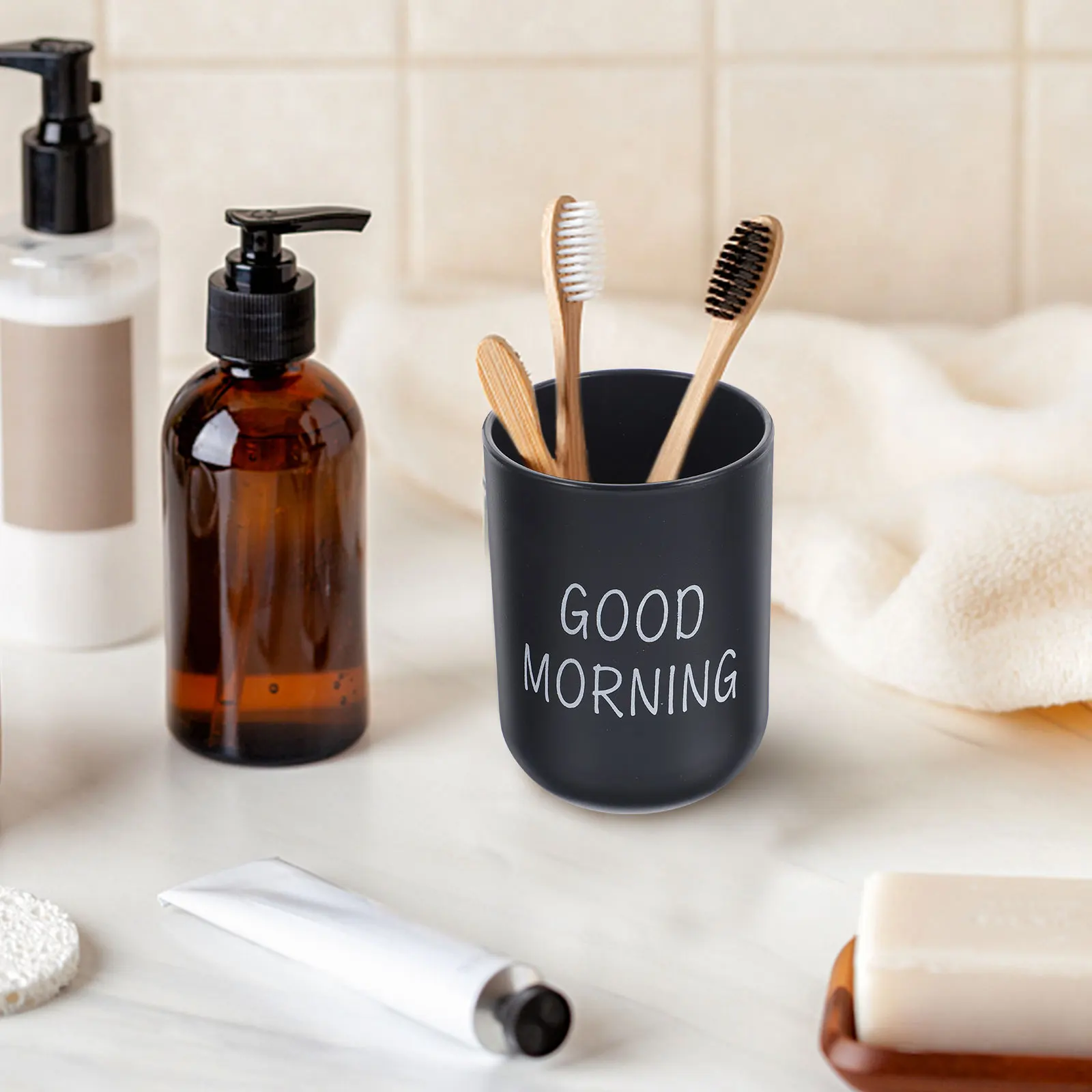 

2Pcs Toothbrush Cups Bathroom Tumblers Plastic Drinking Mouthwash Holders Multipurpose Storage Travel Cups for Home School