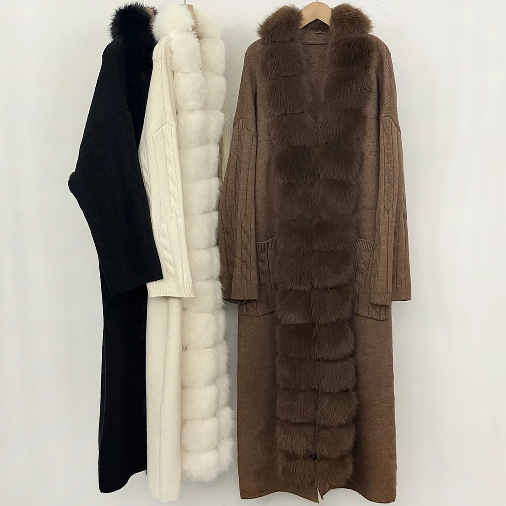 Knitwear Cardigans Women's Sweater Maje Long Sleeve Knit Woman Clothing Take Ladies Winter Sweaters and Sweaters Real Fur Coat