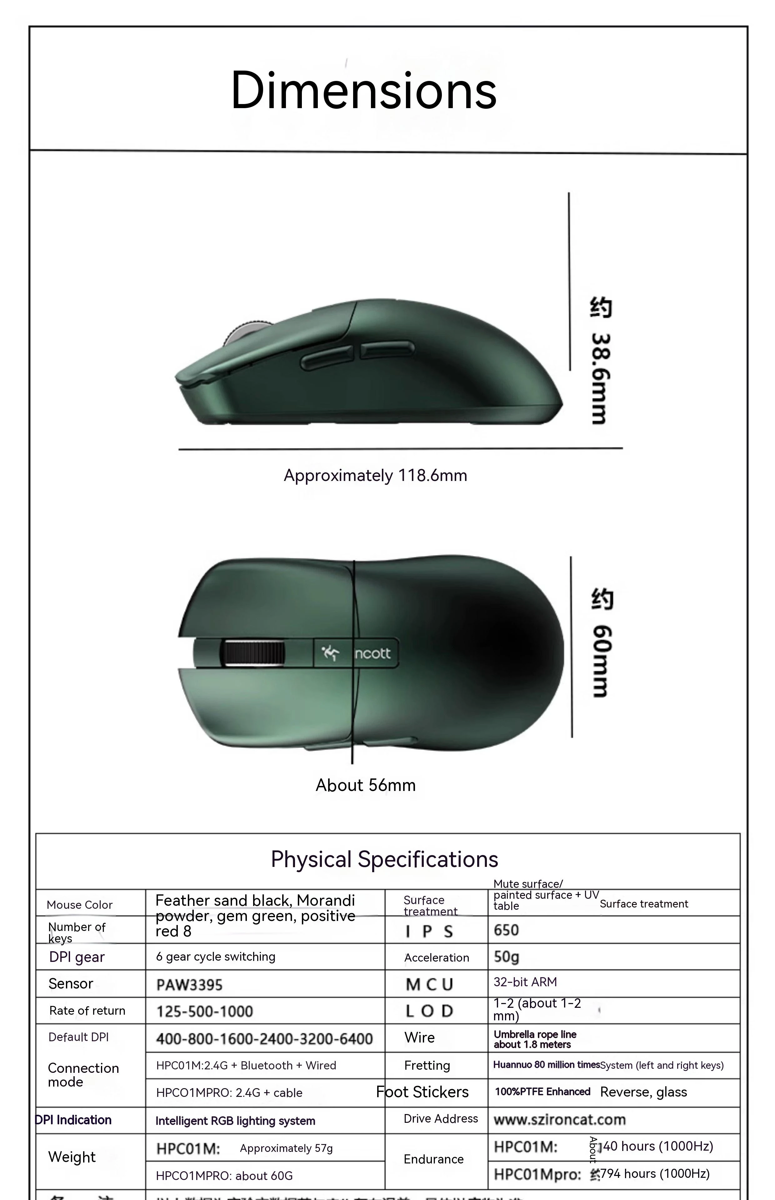 Imagem -06 - Ironcat-wireless Tri Mode Bluetooth Mouse Acessório Gamer Leve para Computador pc Man Gaming Mice Presentes Hpc01m