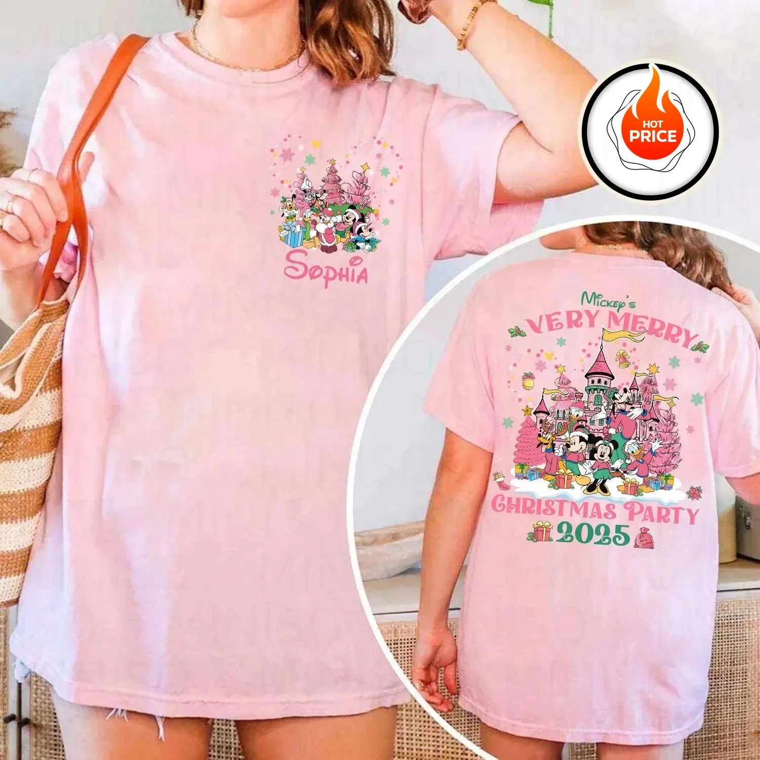 

New Fashion Christmas Happy Mickey and Minnie Mint Shirt Christmas Sports Shirt Christmas Couple Candy T-shirt Plus Size