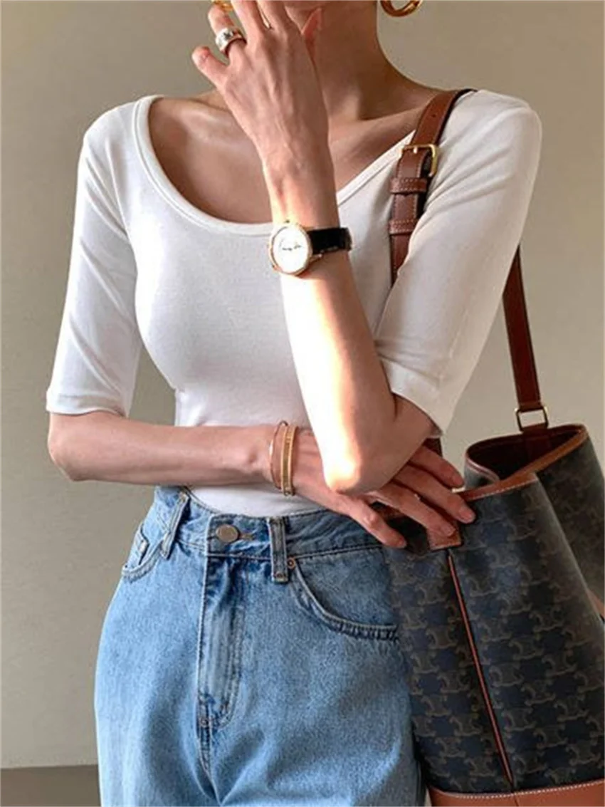 كيتي الغريبة-تي شيرت نسائي بسيط ، قطن أنيق ، كم نصف طويل ، نحيل ، كاجوال ، موضة ، للمكتب ، الصيف ، ، ، ، ، #5