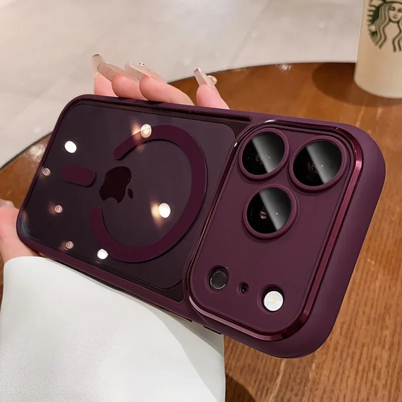 Coque de luxe transparente bordeaux magnétique pour Magsafe, pour iPhone 18 15 14 13 12 16 17 Pro Max, pare-chocs antichoc, coque arrière
