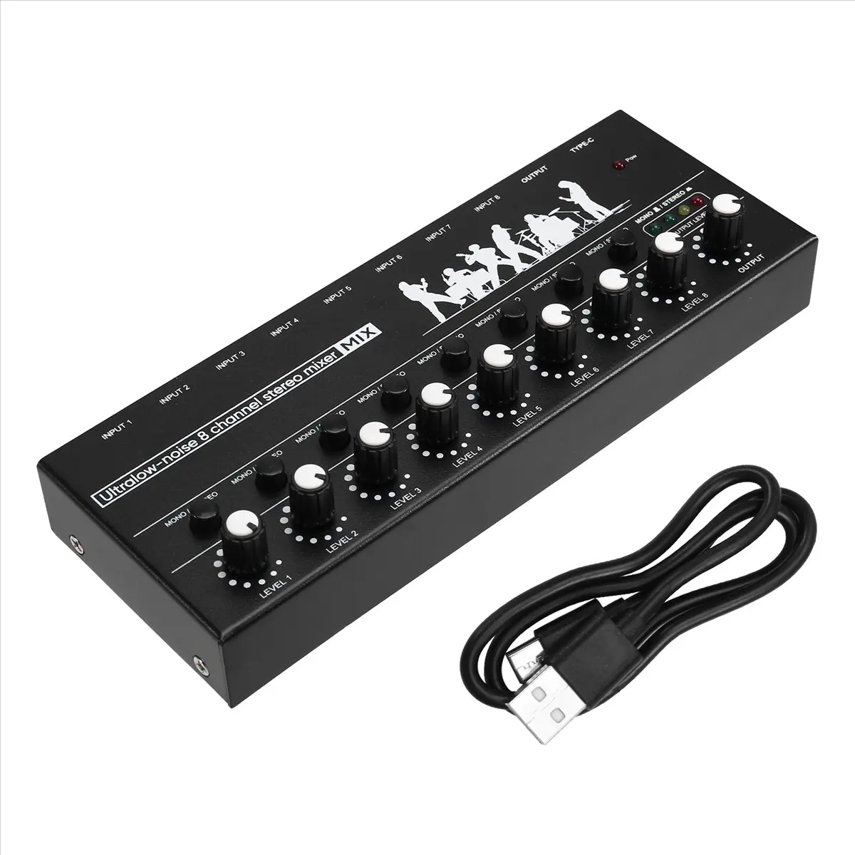 T35C Professional 8-Channel Stereo Mixer Portable Sound Audio Mixer with Low-Noise Functionality for Recording Instruments