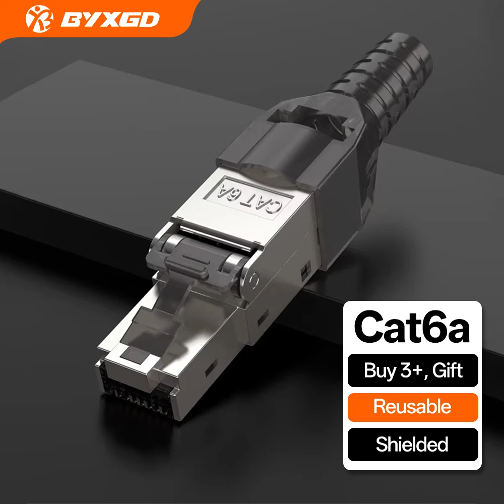 CAT6A Tool‑Free Shielded RJ45 Connector 10Gbps 500MHz Zinc No‑Crimp Reusable T568A/T568B for Ethernet Cable Network Installation