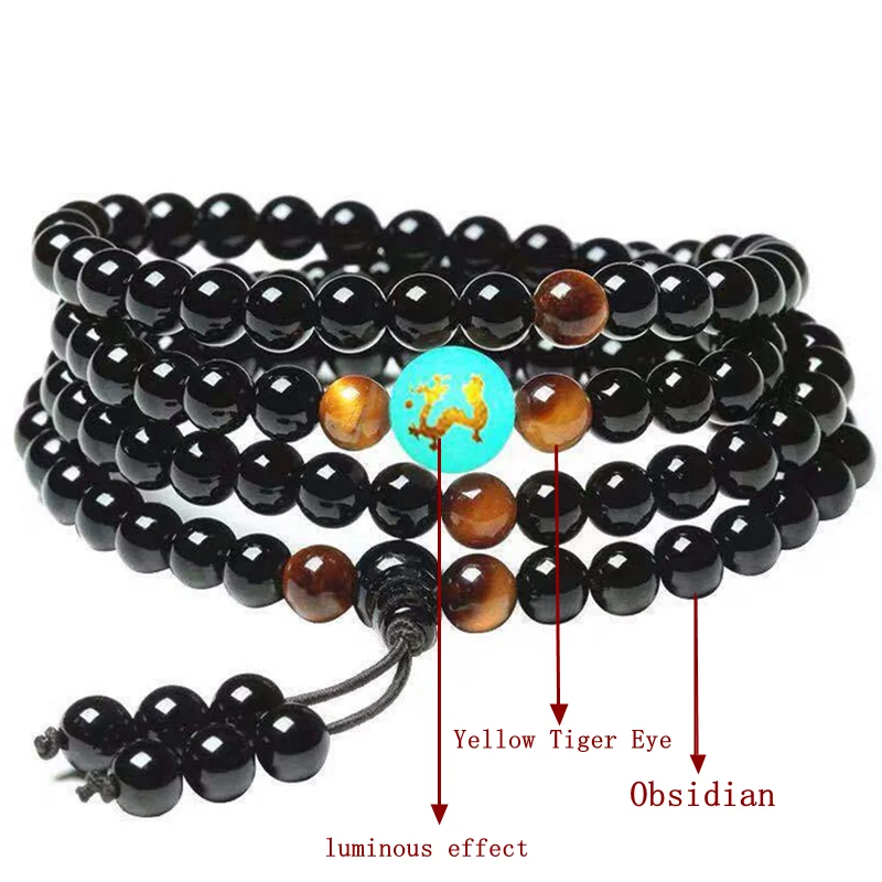 108pcs Feng Shui Gift Luminous Beads Obsidian couple Bracelet for man and women Handmade good Lucky Amulet Jewellery