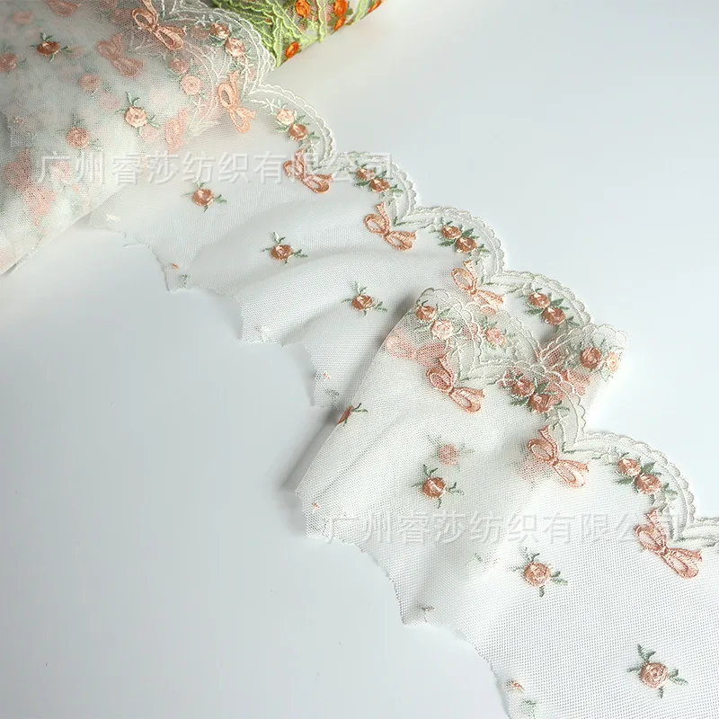 3 Yards Soft Orange Tulle Mesh Ivory Fabric Venise Lace Trim Embroidery Sewing Crafts Doll Material Lace Edge Skirt 11cm wide