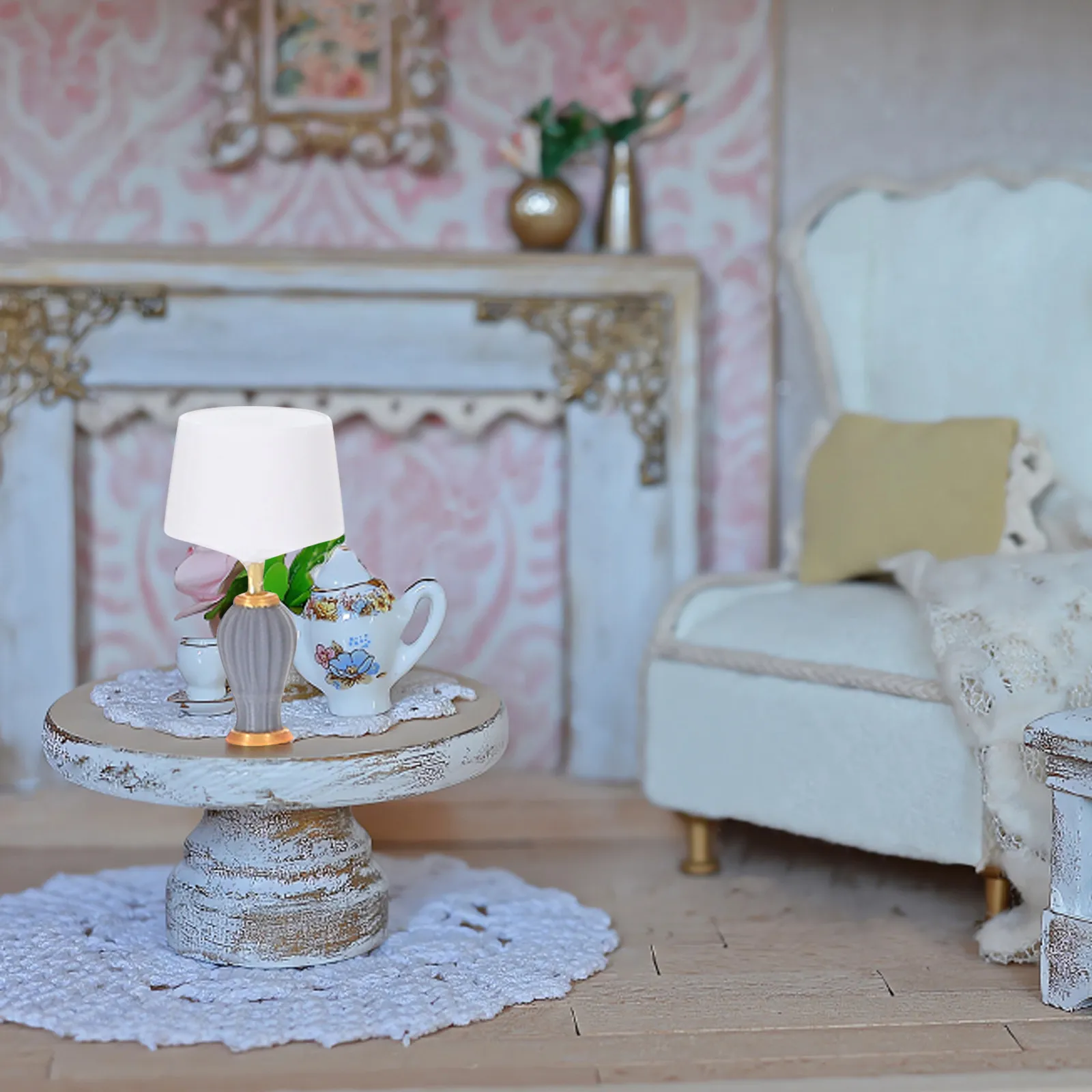 2Pcs Miniature Table Lamp for Dollhouse Furniture Sturdy Reusable Decorative Light Ideal for Miniature Houses Models Diorama
