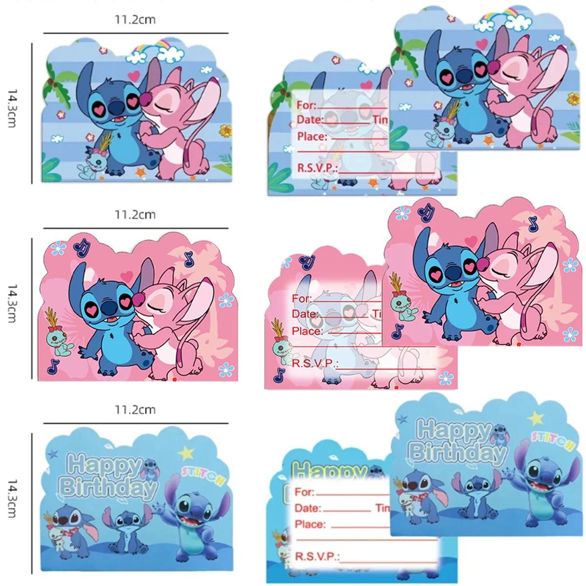 

10pcs Disney Stitch Theme Invitation Card Mini Greeting Card Single-Page Type Event Birthday Party Supplies Children's Party Gre