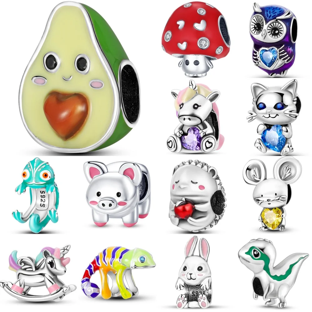 925 Sterling Silver Avocado Mushroom Animal And Plant Series Charms Beads Fit Original Pandora Bracelets S925 DIY Jewelry Gifts