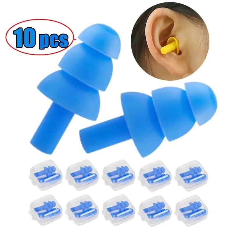 Reusable Waterproof Soft Silicone Earplugs Noise Reduction Sleeping Ear Plugs with Storage Box for Swimming Surfing Snorkeling