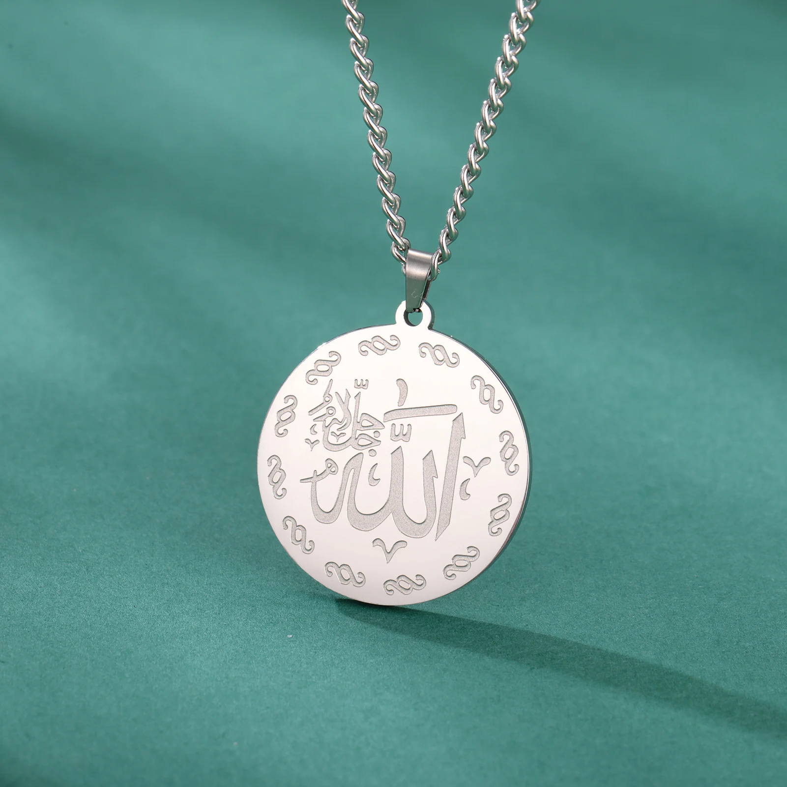 Jeshayuan Islamic Quran Arabic Religious Rune Pendant Necklace Stainless Steel Accessories Muslim Allah Jewellery