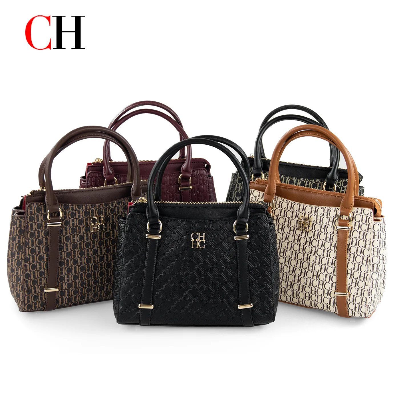 ch-women-classic-monogram-top-handle-satchel-bag-business-commute-zipper-durable-pu-leather-everyday-use