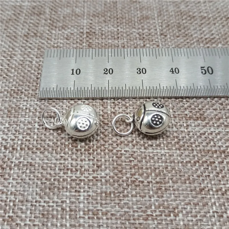 2 Pieces Small Ladybug Bell Charms in 925 Sterling Silver for Pendant Jewelry Making