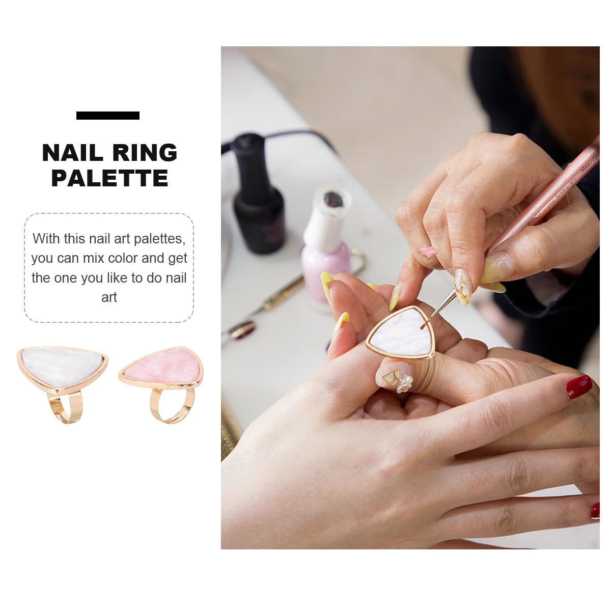 

2Pcs Mixing Palettes Nail Art Resin Ring Style Finger Worn Palette for Creative Color Blending Delicate Shell