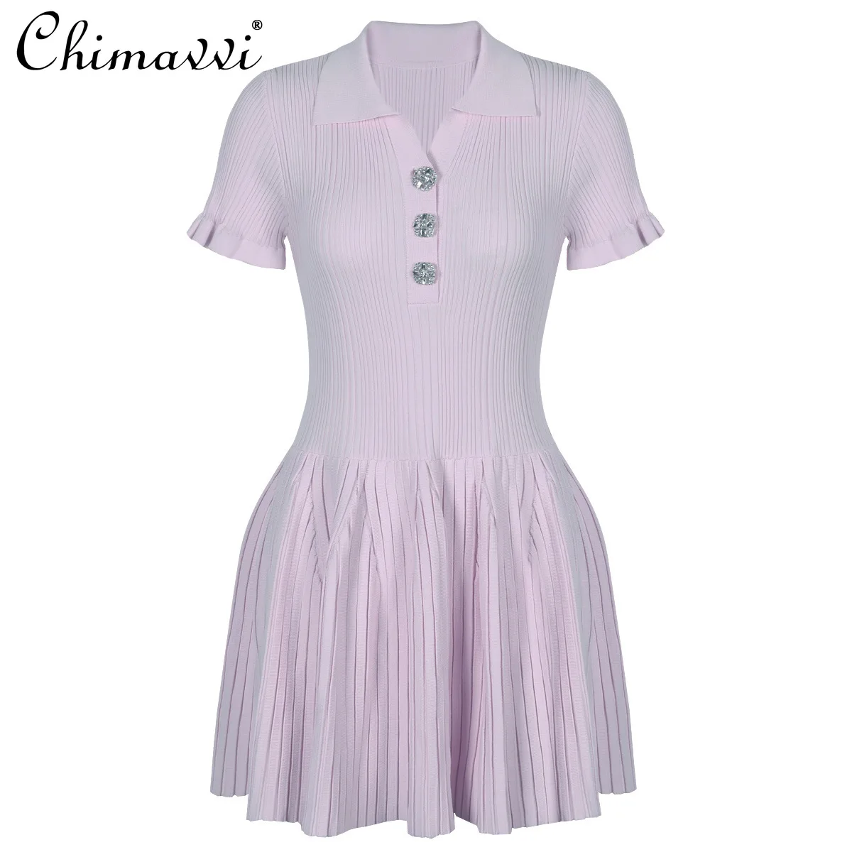 

2025 Summer Clothes New Fashion Short-sleeved High-waist Slim-fit Temperament Knitted Dress High-end Short OL Women's Dresses