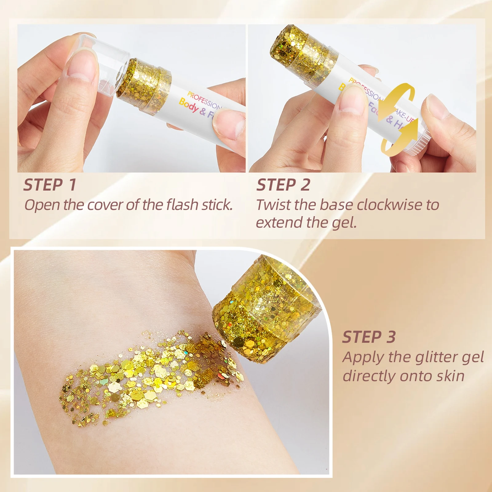 Solidny brokat w sztyfcie do twarzy, ciała i włosów, złoty, zielony, perłowy, wysoki połysk, cień do powiek, rozświetlacz, dekoracja do makijażu, 1 szt.