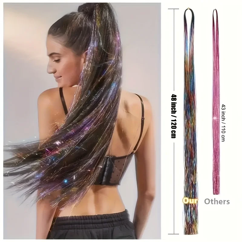 48 Inch Synthetic Hair Tinsel Kit With Tool 2600 Strands Tinsel Hair Extensions 13 Colors Fairy Hair Tinsel Sparkling Shiny Hair