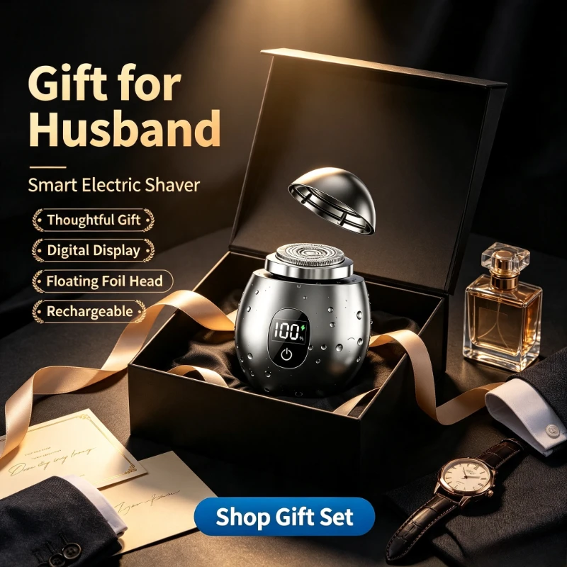 Rechargeable Mini Electric Shaver for Men Smart Digital Display Floating Foil Head Portable Grooming Accessory Gift for Husband