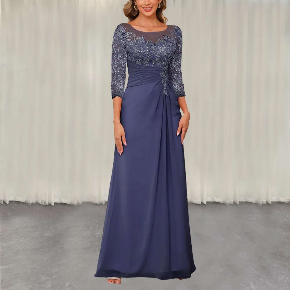 فستان أم العروس باللون الأزرق الملكي من MANRUIXIN مزين بالدانتيل مخصص وسحاب خلفي من الشيفون فساتين طويلة لحفلات الزفاف #1