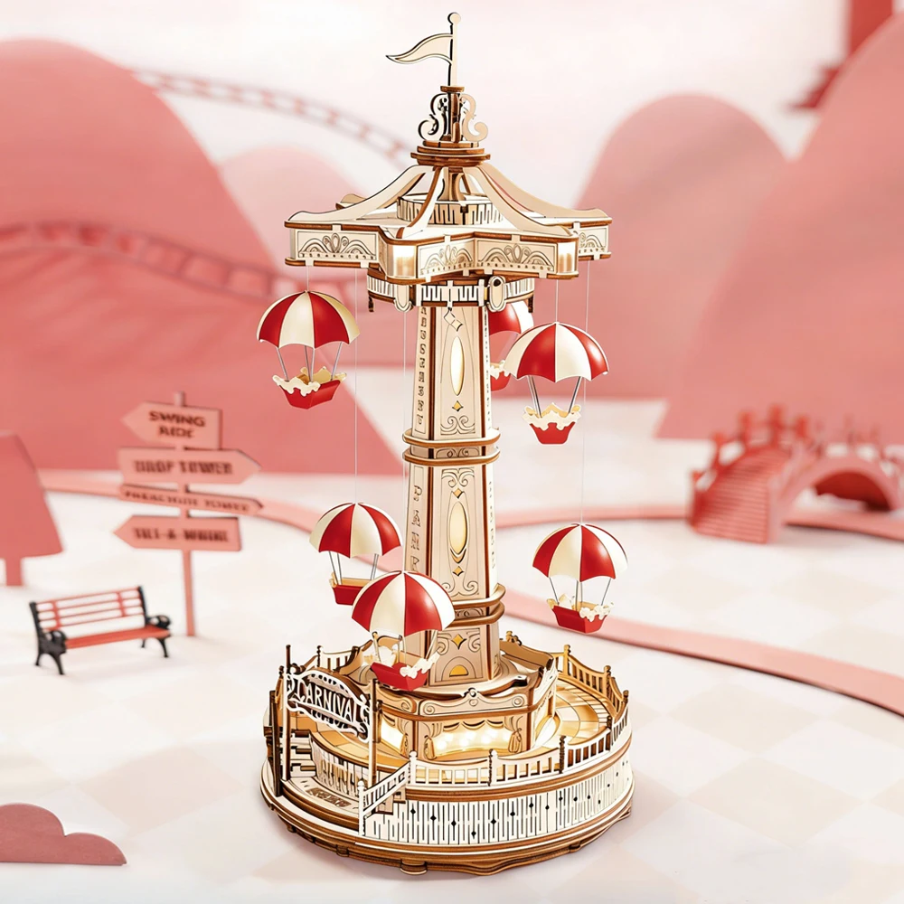 

Музыкальная шкатулка Star Wish Parachute DIY - 3D деревянный пазл из 184 деталей, механическая подвижная игрушка ручной работы, креативный подарок на день рождения для детей