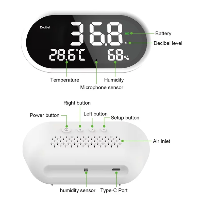 

ABAC-Decibel Тестовый измеритель уровня звука 3 в 1 Комплексный тестер температуры окружающей среды, влажности, шума, цифровой дисплей