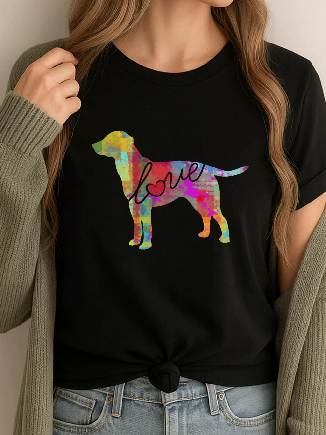 

Labrador Lab Love A Bright And Colorful Watercolor Style Gift Vintage T Shirts Cotton Comfort Meme Tshirt Normal