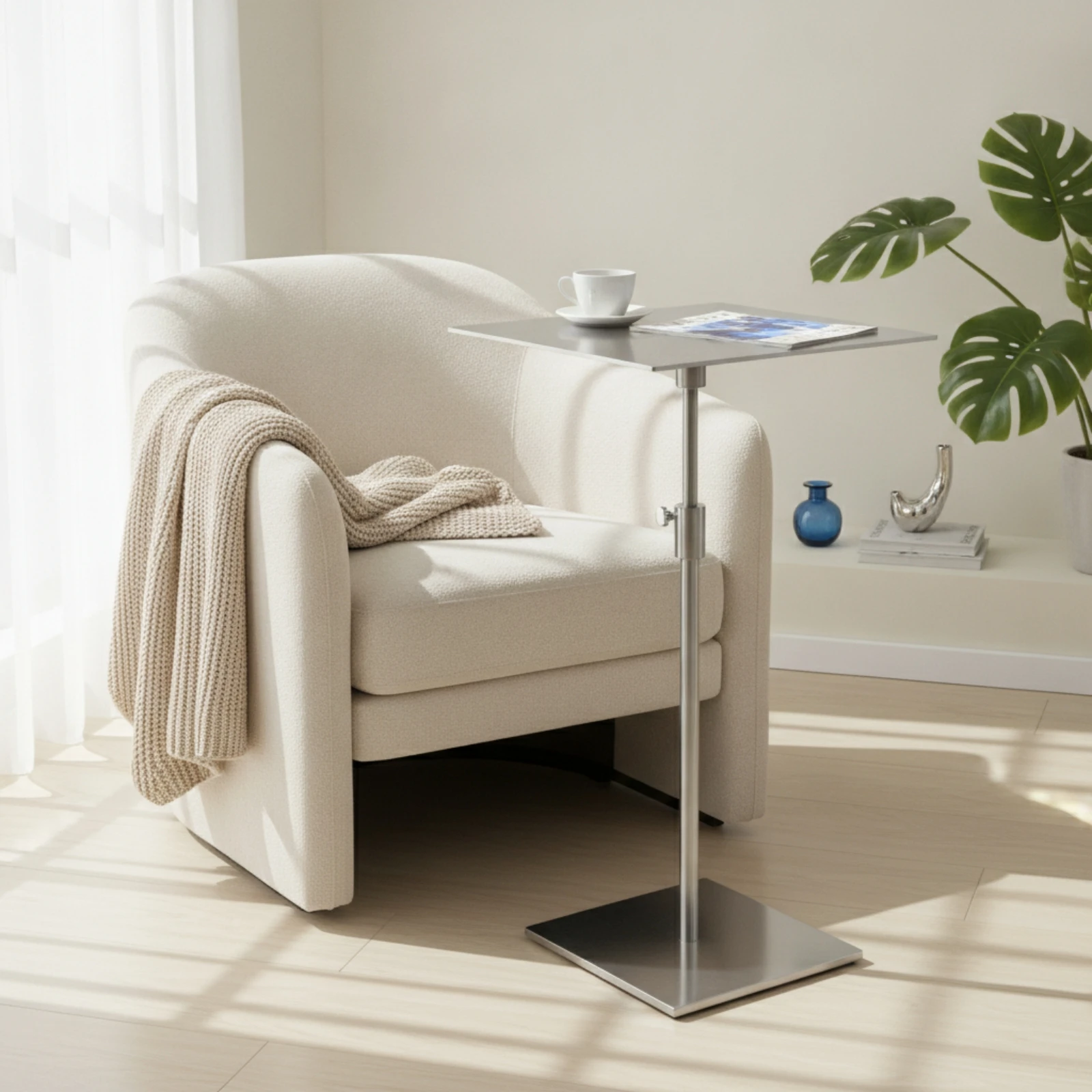 Height Adjustable Side Table Small Compact Metal Side Table Nightstand Smudge-resistantResistant Furniture Electroplated